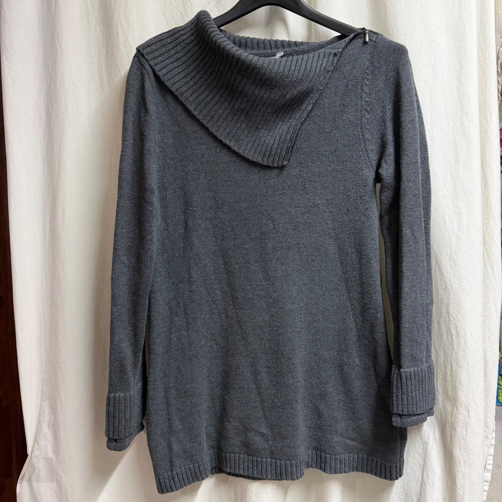 Athleta Womens Gray Cotton Cashmere Blend Cowl Neck Zipper Tunic Sweater M